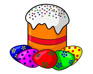 Easter cake and eggs. Vector drawing.