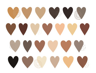 Vector Set. Skin-tone Brown Hearts Cliparts