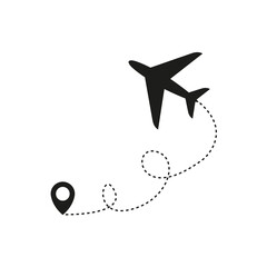 The icon of the flight route of the aircraft. Starting point. Airline. Simple vector illustration on a white background