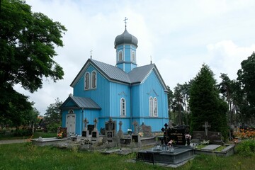 Historic wooden orthodox church and cemetery in Ryboly, Podlasie, Poland