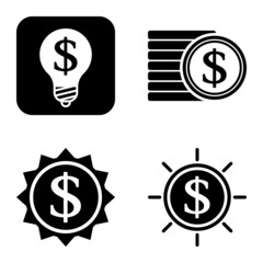 Dollar Flat Icon Set Isolated On White Background