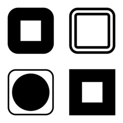 Square Flat Icon Set Isolated On White Background