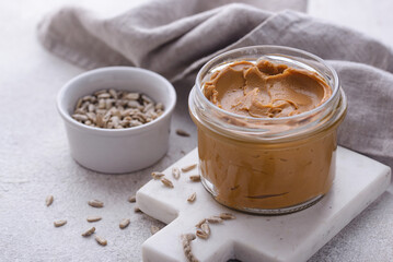 Sunflower butter or sunbutter. Hypoallergenic spread