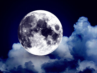 3d render big moon dark sky and clouds