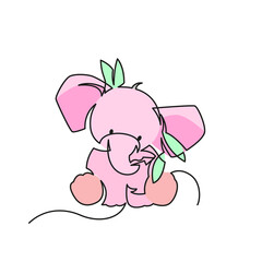 Happy little pink Elephant. Happy pink Elephant illustration continuous line drawing. Vector illustration.