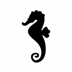 Seahorse black icon on white background. Beautiful silhouette for tattoo design, wedding festive card, fashion ornaments, logo, children, pattern. Vector illustration.