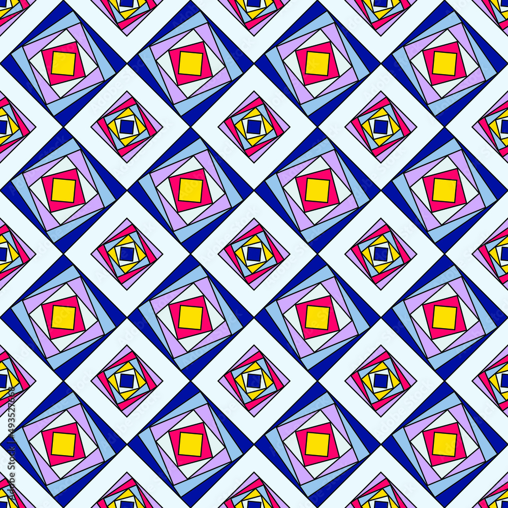 Poster multi-colored rhombuses are arranged in rows and create a colorful pattern. seamless geometric patte