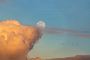full moon rise, the worm moon with blue sky backgrounds