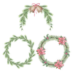 Set of their watercolor frames for the New Year for decoration.