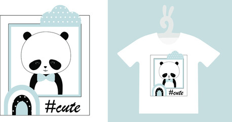 Baby Animal Prints on T-shirts, sweatshirts, wall art. Drawn cute baby panda. Isolated vector illustration