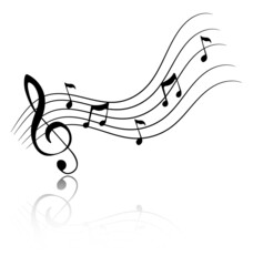 Musical notes vector illustration. Black and white design. Reflection.