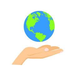 Continuous one line drawing. hands holding Earth globe.
