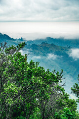 Mountains sky cloud panorama look. Pick view on tropical forest land