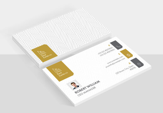 Business Card Layout with Golden Accents