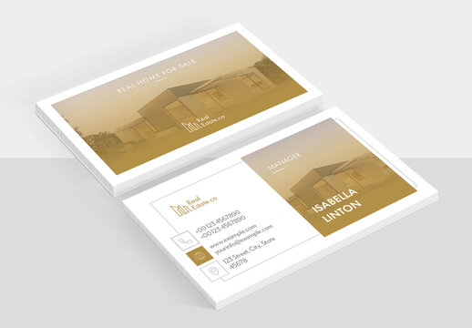 Real Estate Business Card Layout with Golden Accents