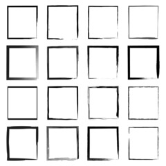 Set of black square grunge frames. Vector illustration.