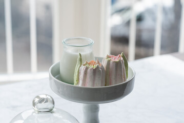 sweet marshmallow and a glass of milk