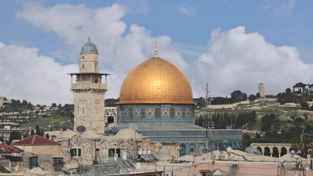 Timelapse of big clouds moving above Dome Of The Rock in Old Jerusalem. 