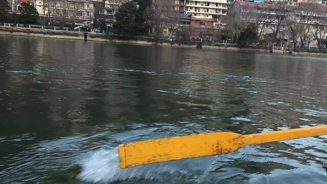 Full view of Naini Lake during evening time near Mall Road in Nanital, Uttarakhand, India, Beautiful view of mountains and blue sky at Nainital Lake side