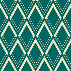Art deco rhombus green print. Seamless pattern. Abstract background. Geometric linear shape. Vector stock illustration
