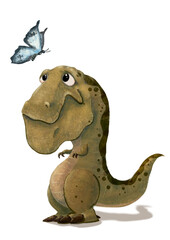 dinosaur cartoon love butterfly, child draw