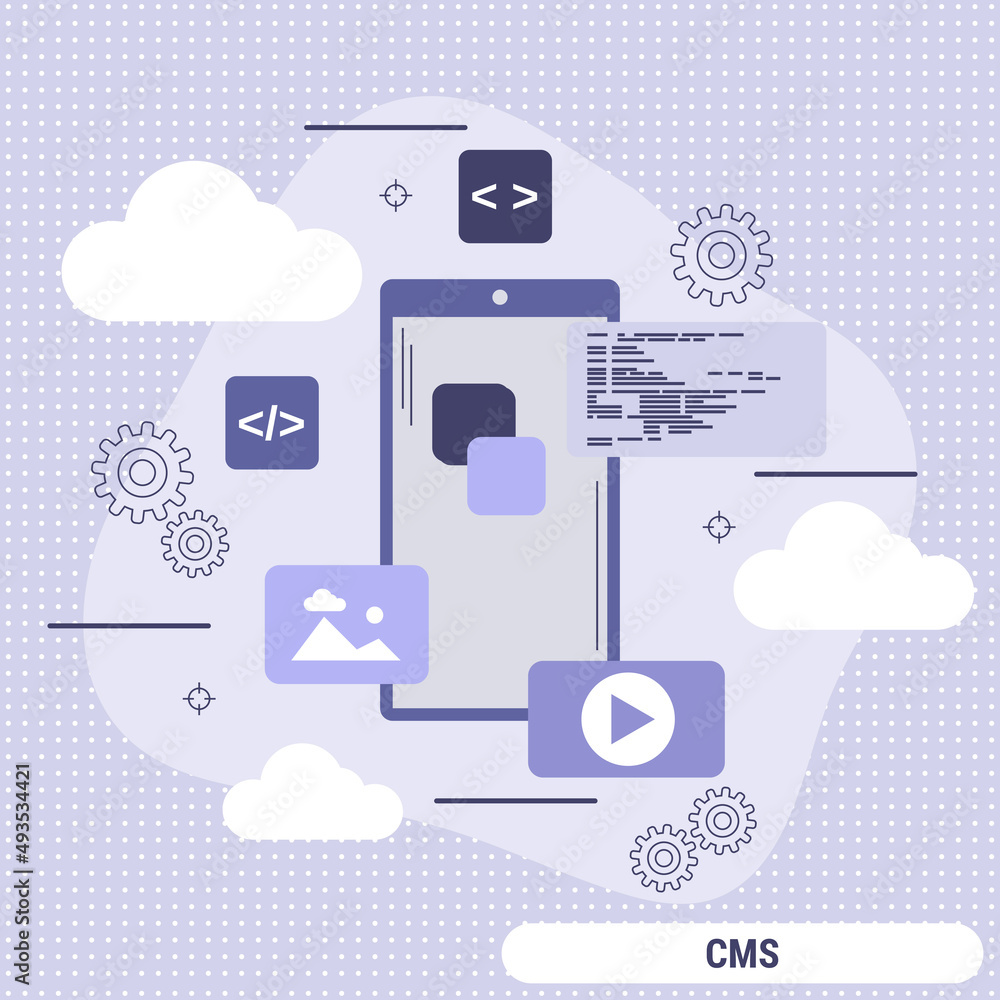 Poster content management system, web application development, website interface design flat design style v