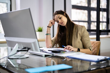 Fototapeta na wymiar Stressed Tired Business Accountant Woman