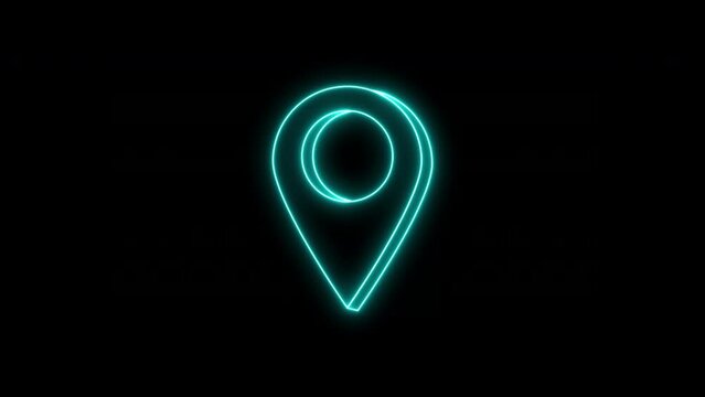 4K Neon Line Light Animated Location Icon. 3D Style Map Pointer icon. Flat animation design Isolated on Black Background. Gps Navigator Pin Checking in Red Color.  