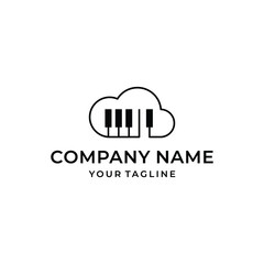 Cloud piano line art logo design