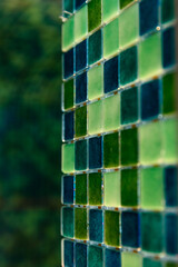 Close up ceramic tiles, green mosaic wall