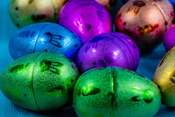 Colourful easter eggs, candies and baskets on display. Calgary, Alberta, Canada