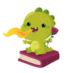 Small Sant Jordi dragon illustration with rose and book