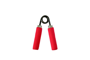 Sport hand grip equipment. Hand-held expander isolated on white  background. red holders. Sports and fitness. Sport equipment.