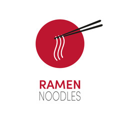 Ramen Noodles -Chopsticks with noodles and Japanese flag like background