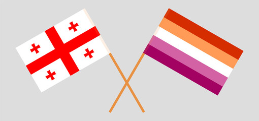 Crossed flags of Georgia and Lesbian Pride. Official colors. Correct proportion