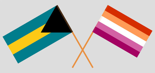 Crossed flags of the Bahamas and Lesbian Pride. Official colors. Correct proportion