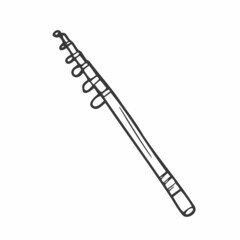 Doodle outline fishing rod icon isolated on white background.