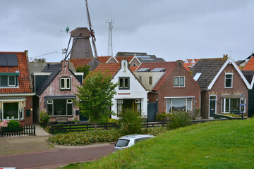Oudeschild village on Texel Island with traditional Dutch houses