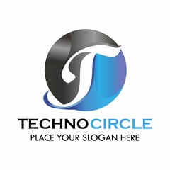 Techno circle logo template. there is t letter. suitable for website, network, company, technology, corporate etc