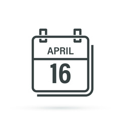 April 16, Calendar icon with shadow. Day, month. Flat vector illustration.