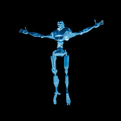 skull bot is being abducted in a white background