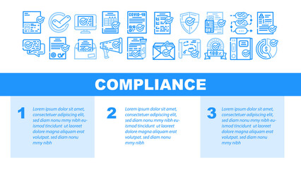 Compliance Quality Procedure Landing Web Page Header Banner Template Vector. Compliance Passport And Covid Certificate, Approval Conversation And Check List, Cv And Documentation Illustration