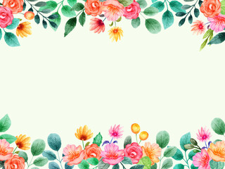 Fototapeta na wymiar watercolor frame of summer flowers background