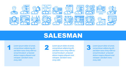 Salesman Business Occupation Landing Web Page Header Banner Template Vector. Salesman Megaphone Advertising Of Seasonal Store Sale And Discounts, Tax Advice Call Center Worker Support Illustration