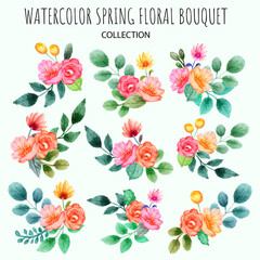 watercolor set of spring flower arrangement
