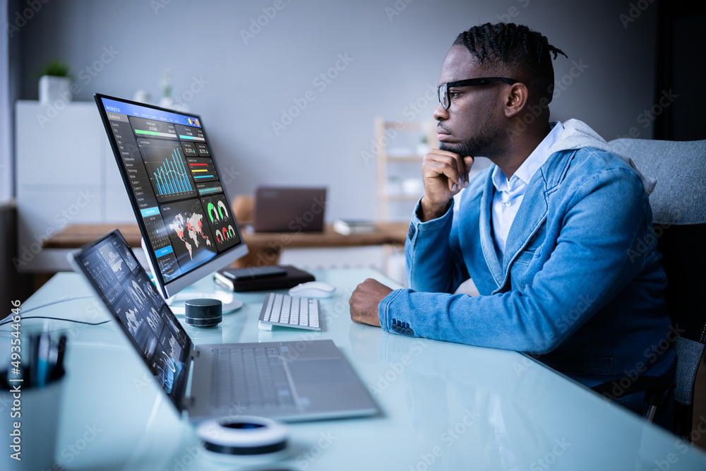 Poster business man analyst using kpi data