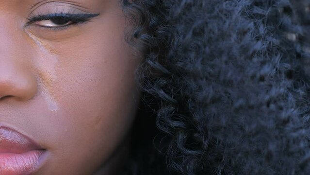 Beauty black african american woman girl crying, Eye close up