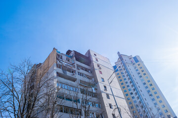 Damaged multi-storey building in Kyiv, the consequences of Russian missile attacks in the capital...