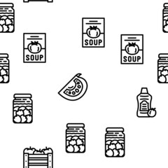 Tomato Natural Bio Ingredient Vector Seamless Pattern Thin Line Illustration
