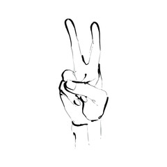 Vector illustration of fingers forming a victory symbol. hand drawn sketch